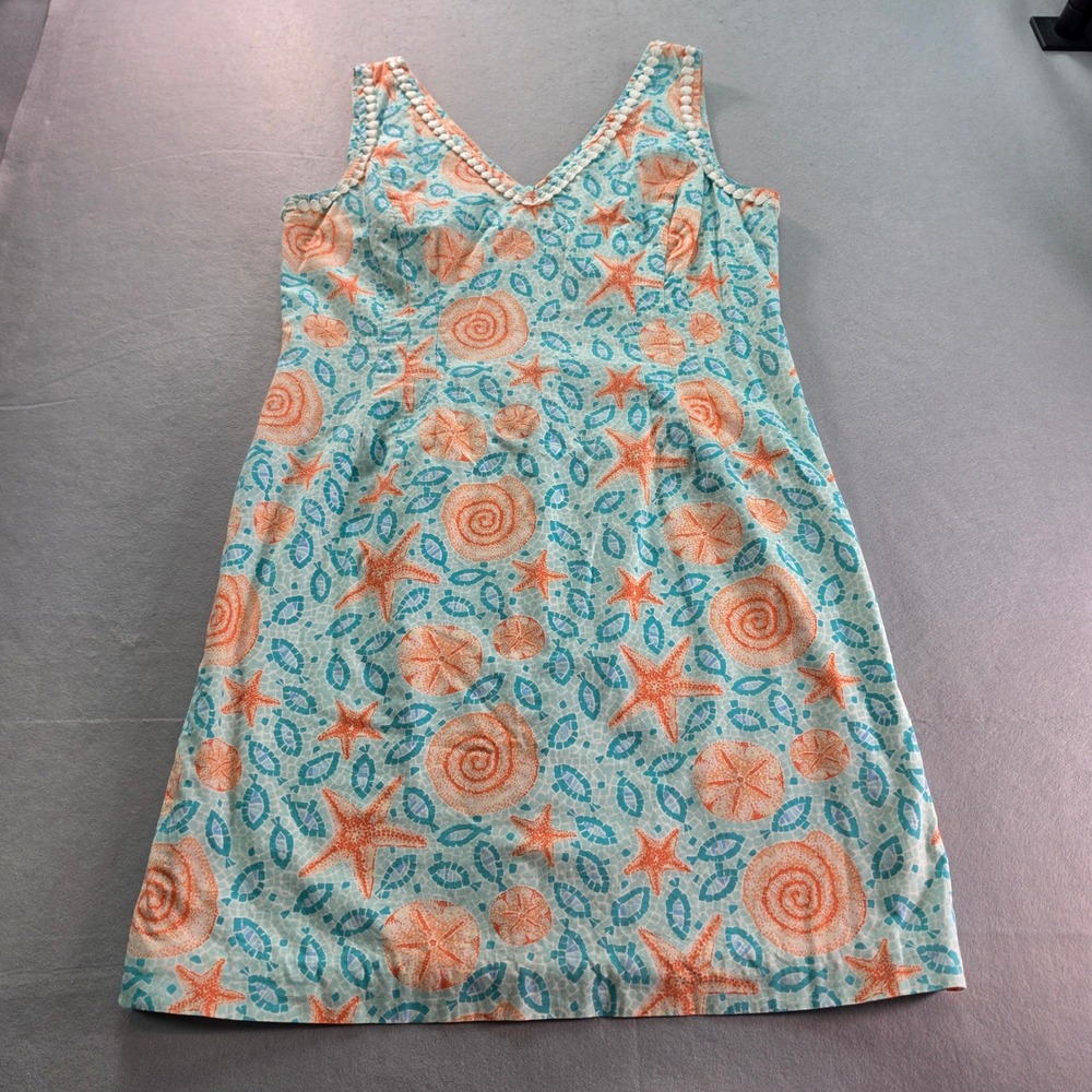 Lilly Pulitzer Starfish Sand Dollar Mosaic Shift Dress Turquoise Orange 12